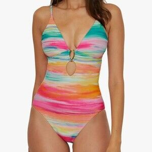 NWT Becca Colorful Paint Brush Watercolor Tie Dye One Piece Swimsuit - Size M